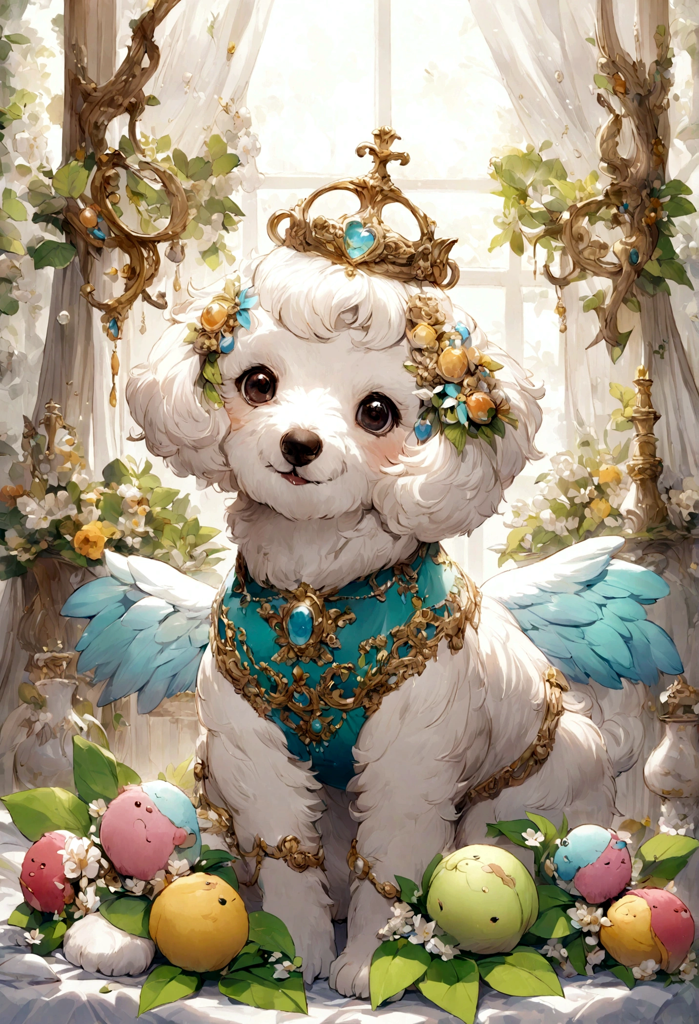 cachorro poodle branco com asas de anjo 