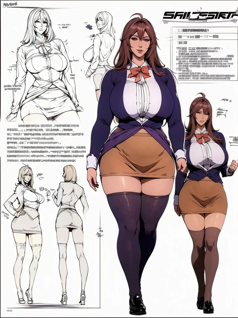 1girl in, (Solo:1.2),skin wet,skin ultradetailed,bouncing breast,,((massive big big oppai breast)),((leaning forward)),girl, solo, full body, from head to toe, standing, (Huge_Breasts:1.3), Character Design Sheet, character reference sheet, Blueprint Schematic Drawing, technical drawing, blueprint, schematic, ((Character Design Sheet:1.7, character reference sheet:1.7,)), an anime/cartoon character wearing a girls , 1girl, solo, thigh-highs, Blazer (Blazer), ahoge, long hair, bow, , shoes, loafers, ribbon, (very short skirt:1.4),