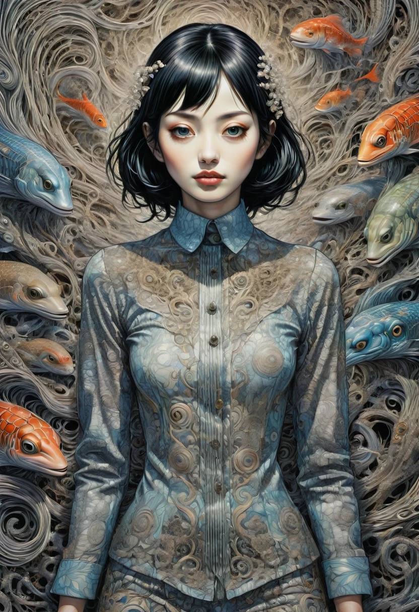 bad Girl, a woman disguised as a man, by Junji Ito, best quality, masterpiece, very aesthetic, perfect composition, intricate details, ultra-detailed