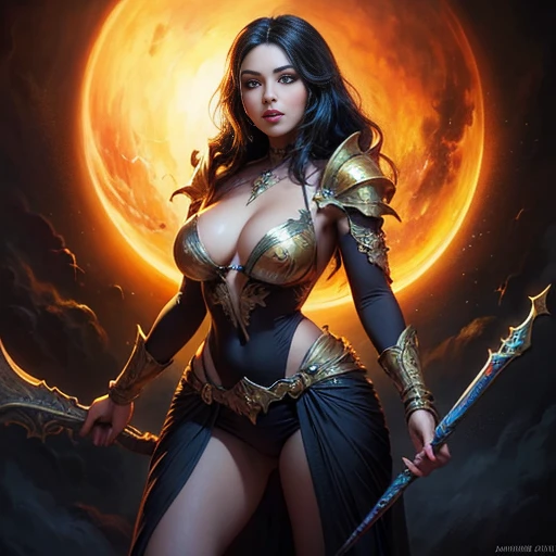 a painting of a woman with long black hair, digital art by Kubisi art, featured on deviantart, fantasy art, artwork, detailed painting, digital painting