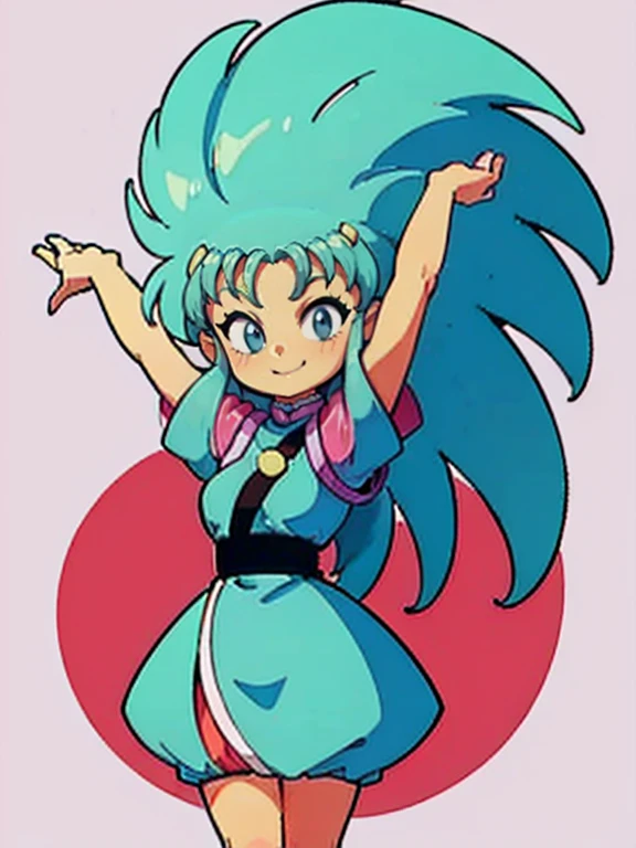 ((sticker-style illustration for print with 1girl, minimalism,)) simple background, clean:0.9, lineart, vector, ryouko_(tenchi_muyou!), big hair, blue hair, spiked hair, looking at the viewer, circle frame, smile, both arms up, cheering, white background, (blindbox)
