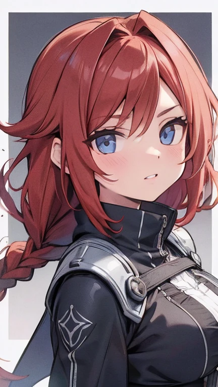 {IMAGEM 8k}, Squall Leonhart (FF8), {female version, Gender Bender}, cabelo longo, nariz empinado, fleshy lips (Vermelho), {olhando diretamente para o espectador}, {virado para a frente}, {Anatomia perfeita}, {imagem focada apenas no rosto}, {retrato de rosto}, Sweet expression, fundo branco