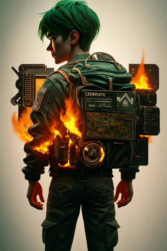 (no text), hyper-maximalism, grunge, surreal, There's a fire in my gut, a map in my mind, and a target on my back. They can call me stubborn, but I call it relentless.. dark green lighting, surreal, maximalist detail, ultra unique natural textures, slight imperfections, vray
