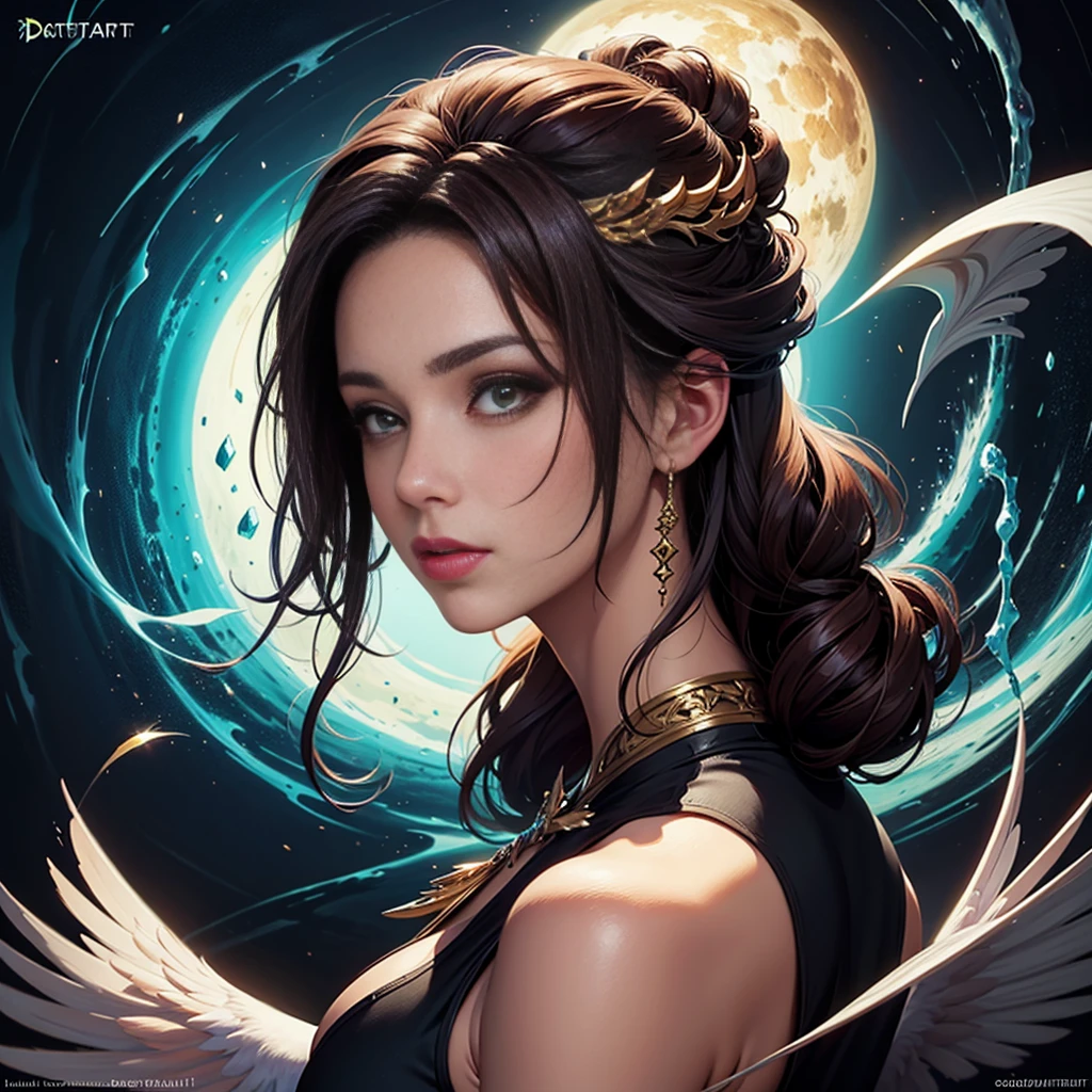 uma pintura de uma mulher com longos cabelos pretos, arte digital por Kubisi art, destaque no deviantart, arte de fantasia, obra de arte, pintura detalhada, pintura digital