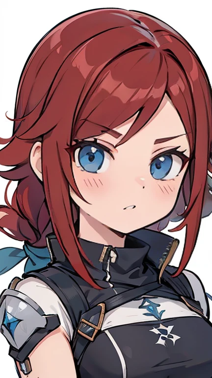 {IMAGEM 8k}, Squall Leonhart (FF8), {female version, Gender Bender}, cabelo longo, nariz empinado, fleshy lips (Vermelho), {olhando diretamente para o espectador}, {virado para a frente}, {Anatomia perfeita}, {imagem focada apenas no rosto}, {retrato de rosto}, Sweet expression, fundo branco