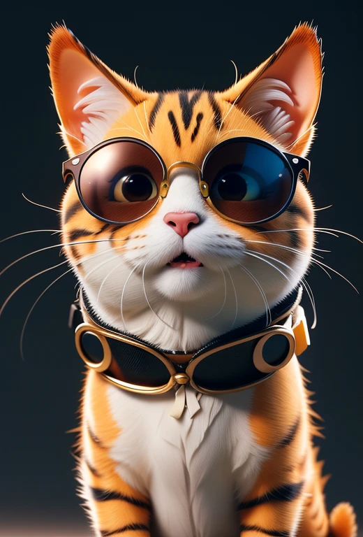 1cat real fur, realistic, amazing photo, uhd, 4K, hyper realism, cool cat with sunglasses, highres, extremely detailed, vivid colors, photo-realistic, studio lighting, physically-based rendering, no-human, CGI
