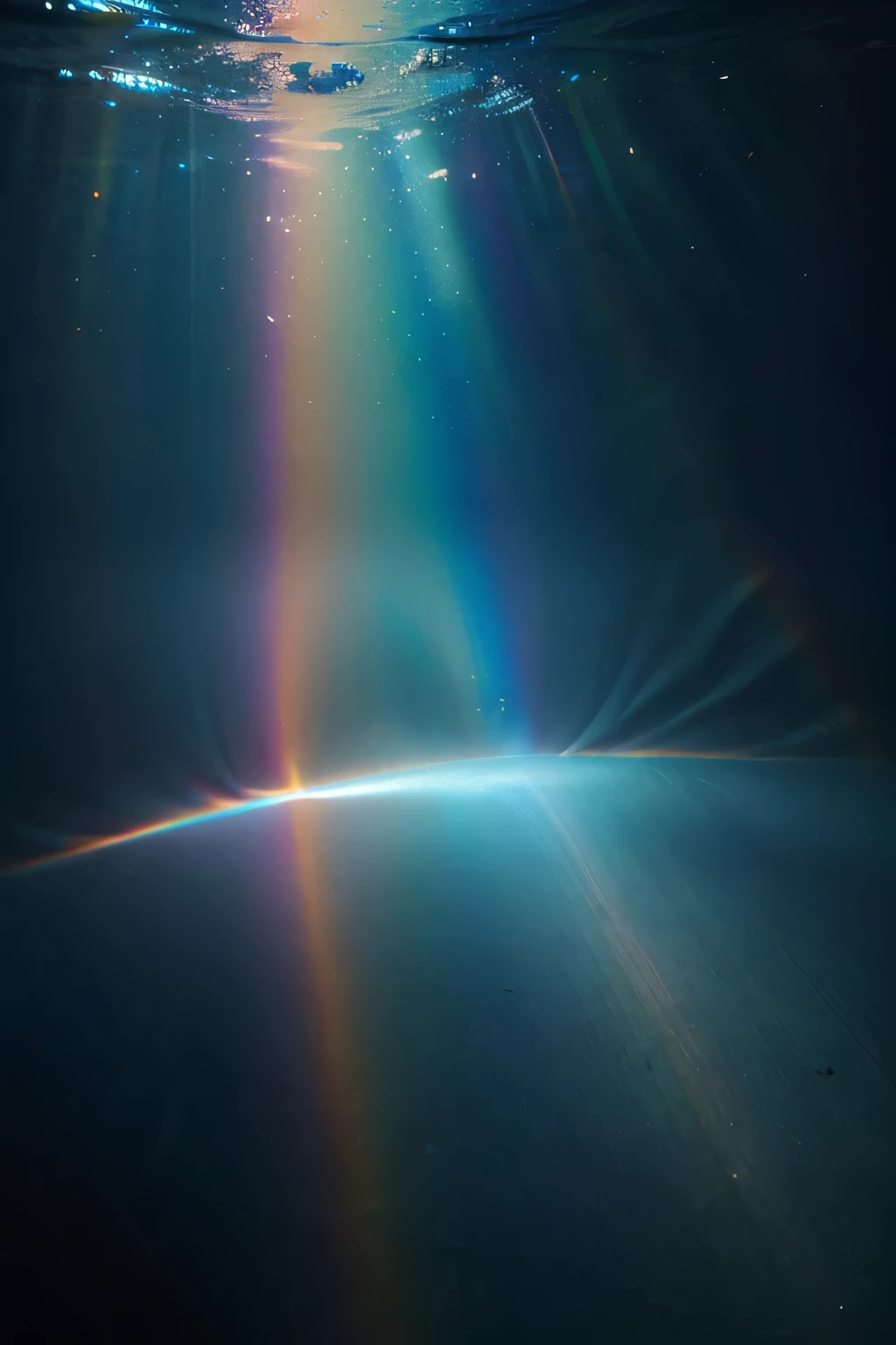 Blue tones, rainbow gradient, light beam, underwater