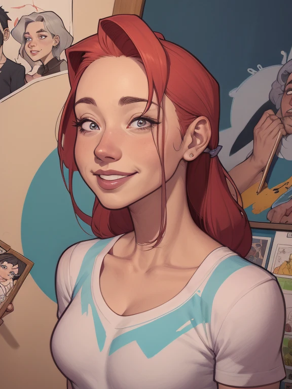 um desenho animado de uma mulher com um sorriso no rosto, retrato de desenho animado, arte dos desenhos animadosstyle, pintura digital de desenho animado, por Jason Chan, arte de pintura digital dos desenhos animados, arte digital dos desenhos animados, arte dos desenhos animados style, arte dos desenhos animados, por Ryan Yee, desenho animado de arte digital, cartoon style illustration, em estilo cartoon, arte conceitual de desenho animado, desenho animado realista, Design de personagens de retrato