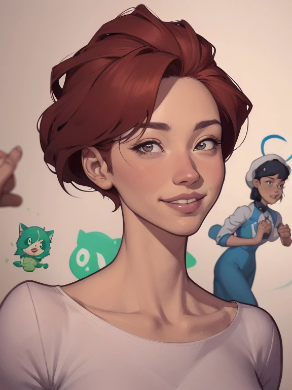 um desenho animado de uma mulher com um sorriso no rosto, retrato de desenho animado, arte dos desenhos animadosstyle, pintura digital de desenho animado, por Jason Chan, arte de pintura digital dos desenhos animados, arte digital dos desenhos animados, arte dos desenhos animados style, arte dos desenhos animados, por Ryan Yee, desenho animado de arte digital, cartoon style illustration, em estilo cartoon, arte conceitual de desenho animado, desenho animado realista, Design de personagens de retrato