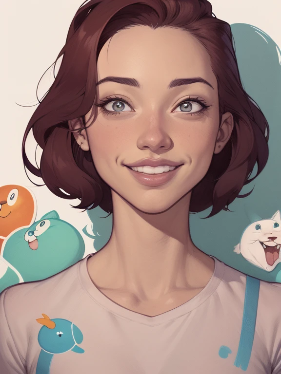 um desenho animado de uma mulher com um sorriso no rosto, retrato de desenho animado, arte dos desenhos animadosstyle, pintura digital de desenho animado, por Jason Chan, arte de pintura digital dos desenhos animados, arte digital dos desenhos animados, arte dos desenhos animados style, arte dos desenhos animados, por Ryan Yee, desenho animado de arte digital, cartoon style illustration, em estilo cartoon, arte conceitual de desenho animado, desenho animado realista, Design de personagens de retrato