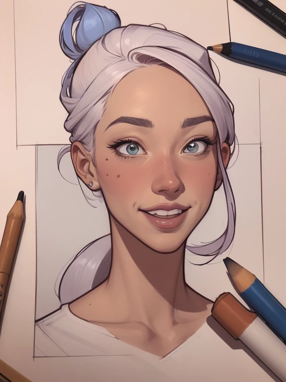 um desenho animado de uma mulher com um sorriso no rosto, retrato de desenho animado, arte dos desenhos animadosstyle, pintura digital de desenho animado, por Jason Chan, arte de pintura digital dos desenhos animados, arte digital dos desenhos animados, arte dos desenhos animados style, arte dos desenhos animados, por Ryan Yee, desenho animado de arte digital, cartoon style illustration, em estilo cartoon, arte conceitual de desenho animado, desenho animado realista, Design de personagens de retrato