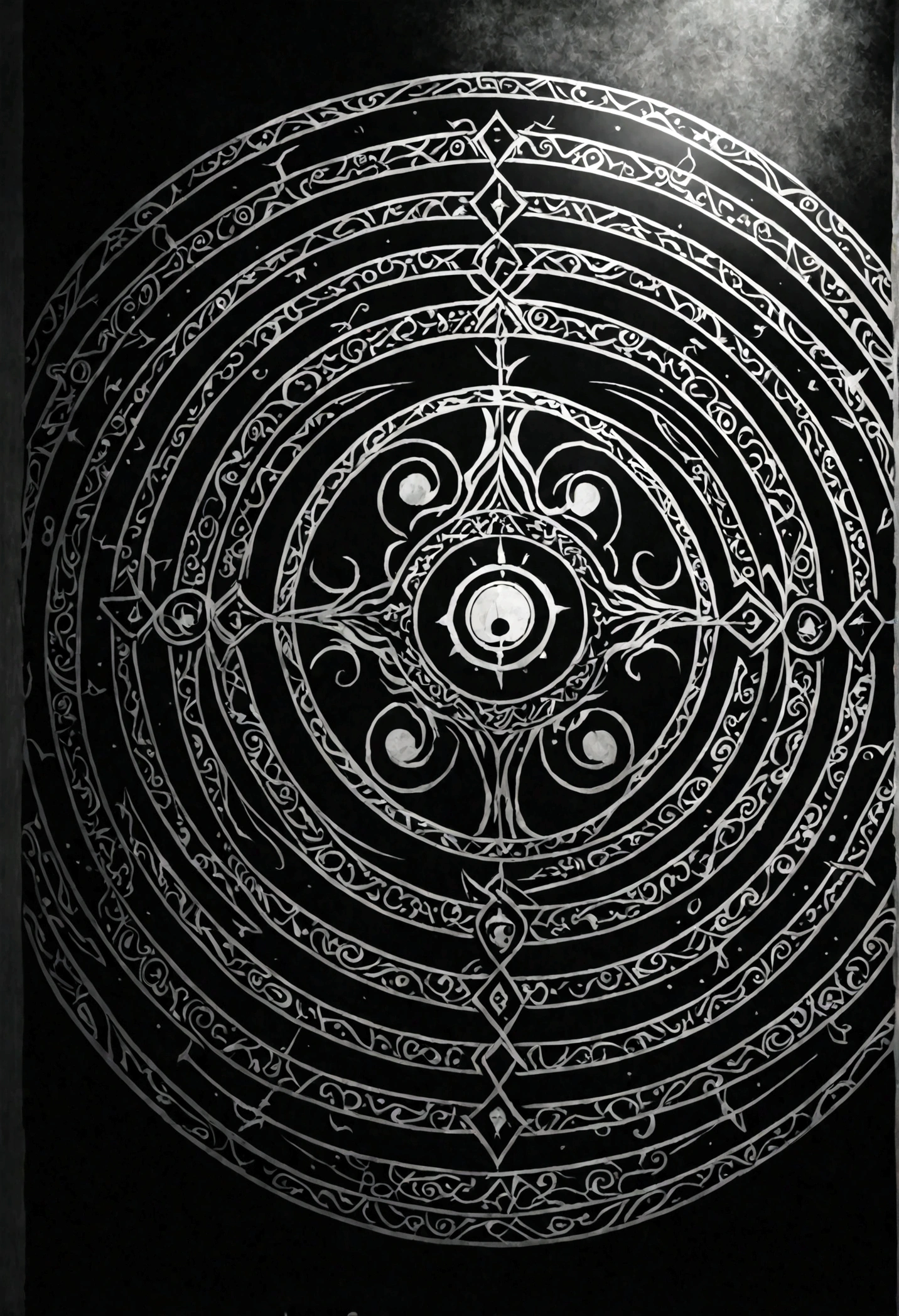  a black and white circular symbol, intricate ancient script, mysterious occult symbols, mystical esoteric design, dark fantasy, dramatic lighting, dramatic shadows, cinematic composition, high contrast, moody atmosphere, chiaroscuro, dark and ominous, foreboding, enigmatic, arcane, enigmatic, esoteric, mystical, with empty white background (best quality, 4k, 8k, high resolution, masterpiece: 1.2), ultra-detailed, (Cartoon 
drawingcartoon)