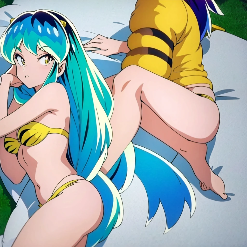 (masterpiece, best quality:1.2), 1girl, solo, Urusei Yatsura sleeping on a bed. In a motel room of USA. High detailed fornitures.