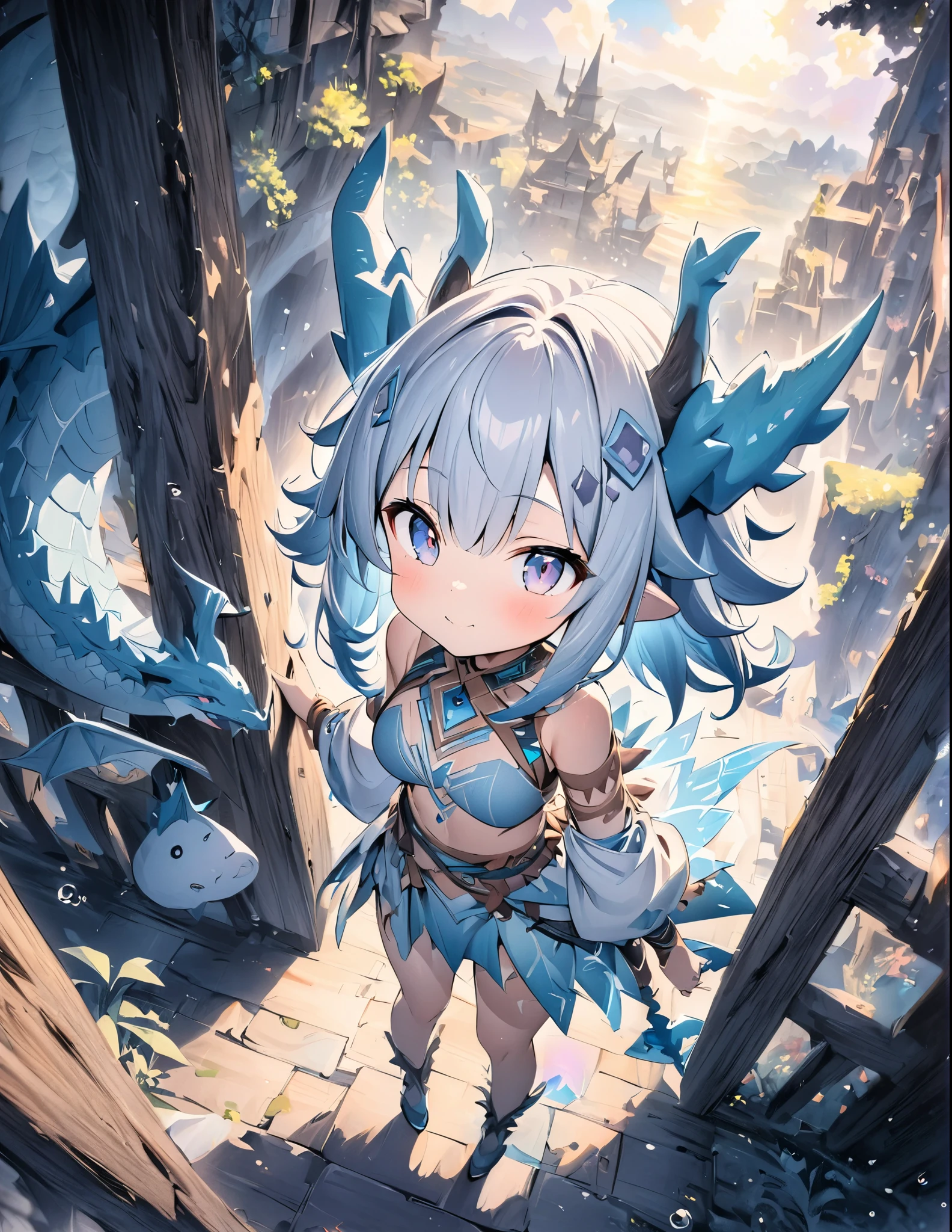 ((style:Colored pencil,pale colour))、(anime)、(masterpiece:1.2),atmospheric perspective,lens flare、Dragon、Dragon Tribe Girl、Otherworldly fantasy、cute