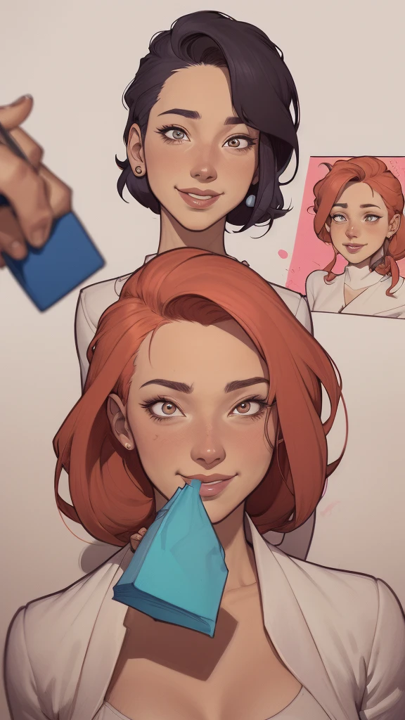 um desenho animado de uma mulher com um sorriso no rosto, retrato de desenho animado, arte dos desenhos animadosstyle, pintura digital de desenho animado, por Jason Chan, arte de pintura digital dos desenhos animados, arte digital dos desenhos animados, arte dos desenhos animados style, arte dos desenhos animados, por Ryan Yee, desenho animado de arte digital, cartoon style illustration, em estilo cartoon, arte conceitual de desenho animado, desenho animado realista, Design de personagens de retrato