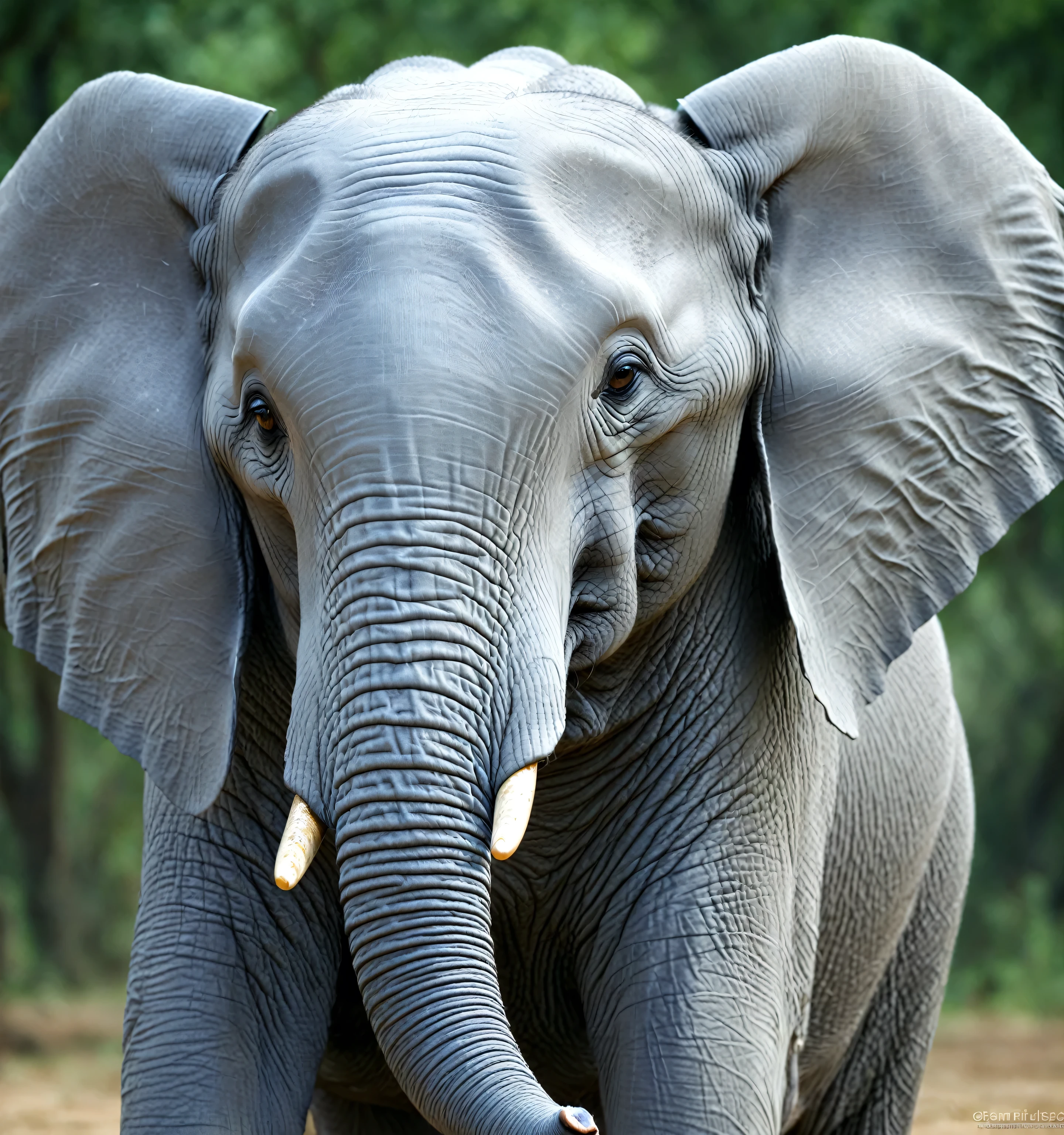 Make a beautiful gray elephant with open eyes, very realistic 