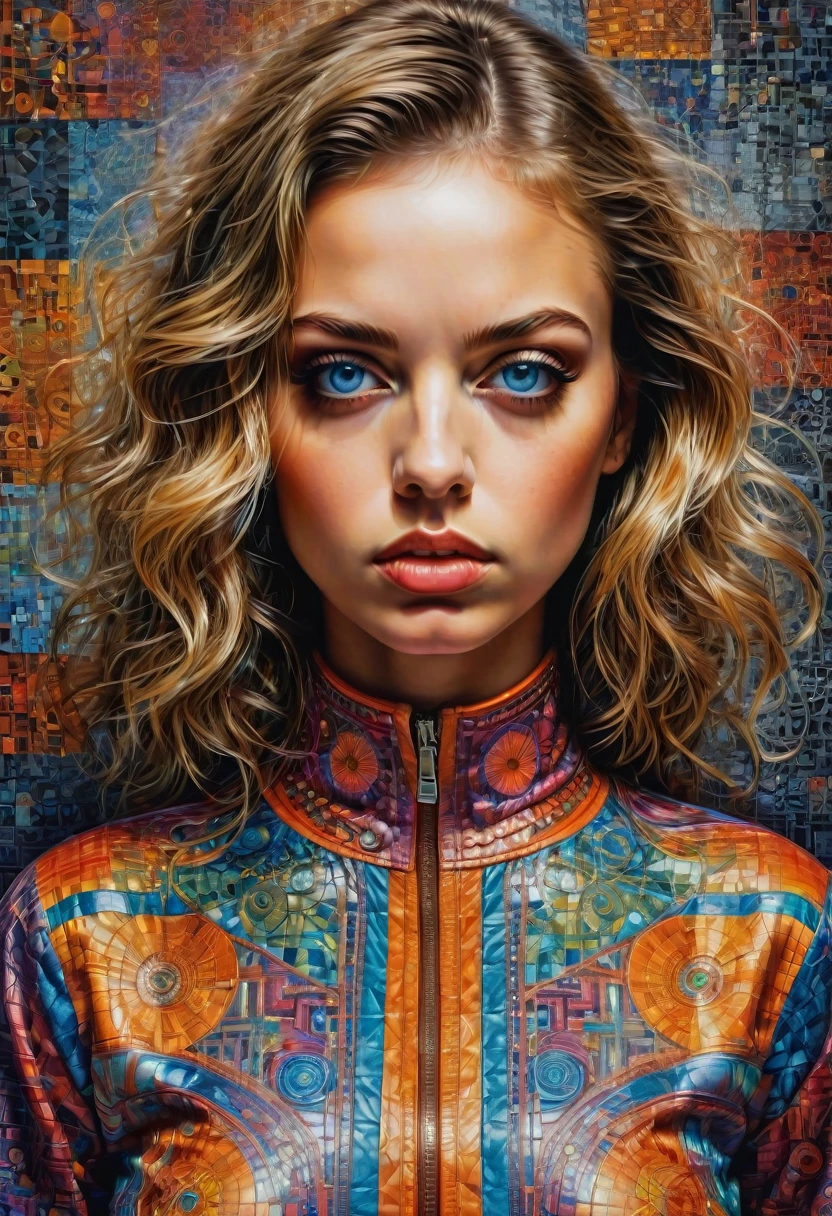 bad Girl, Mean Girl, cool Girl, Man clothing, by Chuck Close, best quality, masterpiece, very aesthetic, perfect composition, intricate details, ultra-detailed