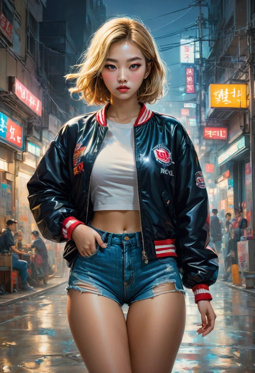 bad Girl, Mean Girl, cool Girl, Man clothing, by Kim Hong-do, best quality, masterpiece, very aesthetic, perfect composition, intricate details, ultra-detailed