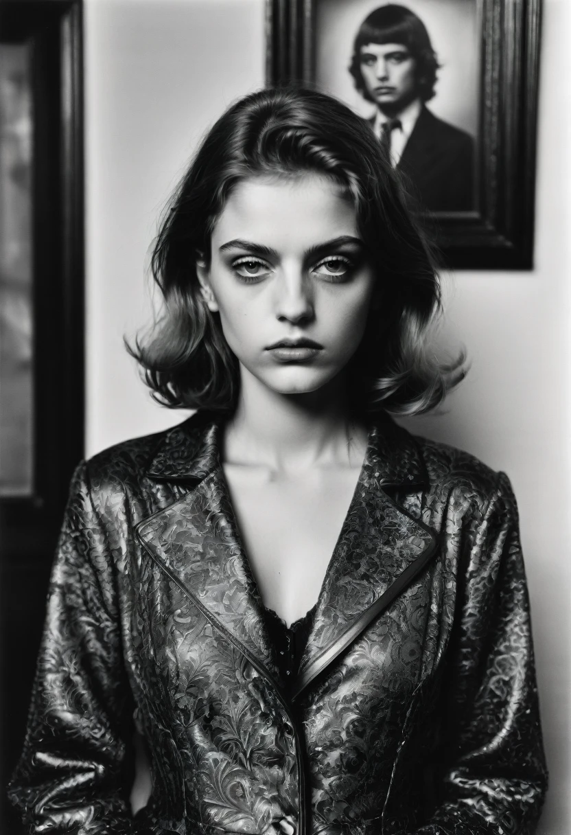 bad Girl, Mean Girl, cool Girl, Man clothing, by diane arbus, best quality, masterpiece, very aesthetic, perfect composition, intricate details, ultra-detailed