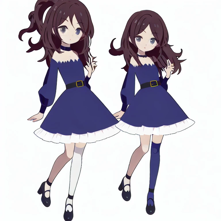 (masterpiece, best quality:1.2), 1girl, solo, black choker, blue dress, blush, choker, collarbone, dress, frills, medium hair, short hair, long sleeves, looking at viewer, pantyhose, swept bangs, white legwear, blue clothes,one side up,nun,monk clothes,monk,sister clothes,cross, off-shoulder sleeves, belts