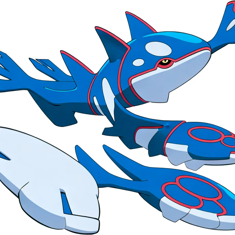 (masterpiece, best quality:1.2),solo,kyogre \(pokemon\),pokemon \(creature\),full body,no humans,fish,fin,yellow eyes,closed mouth,happy