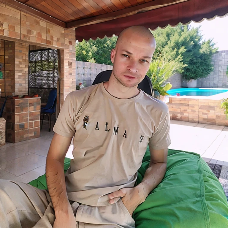 (masterpiece, best quality:1.2), Man, shaved head, high quality realistic picture, solo