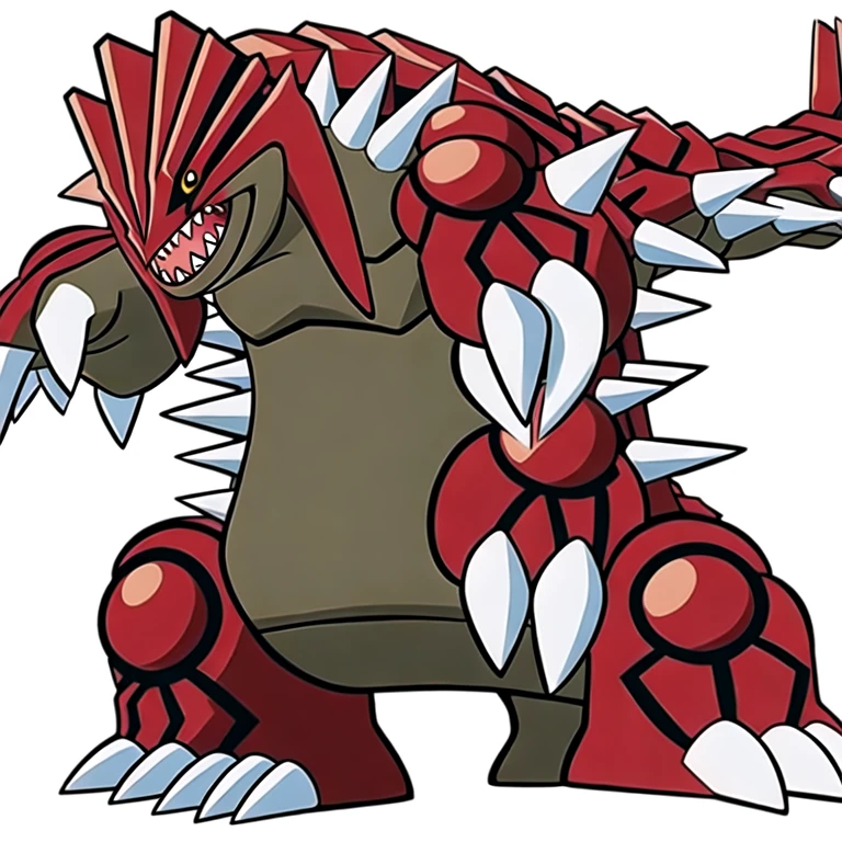 (masterpiece, best quality:1.2),solo,groudon \(pokemon\),pokemon \(creature\),full body,no humans,claws,sharp teeth,spikes,yellow eyes,tail