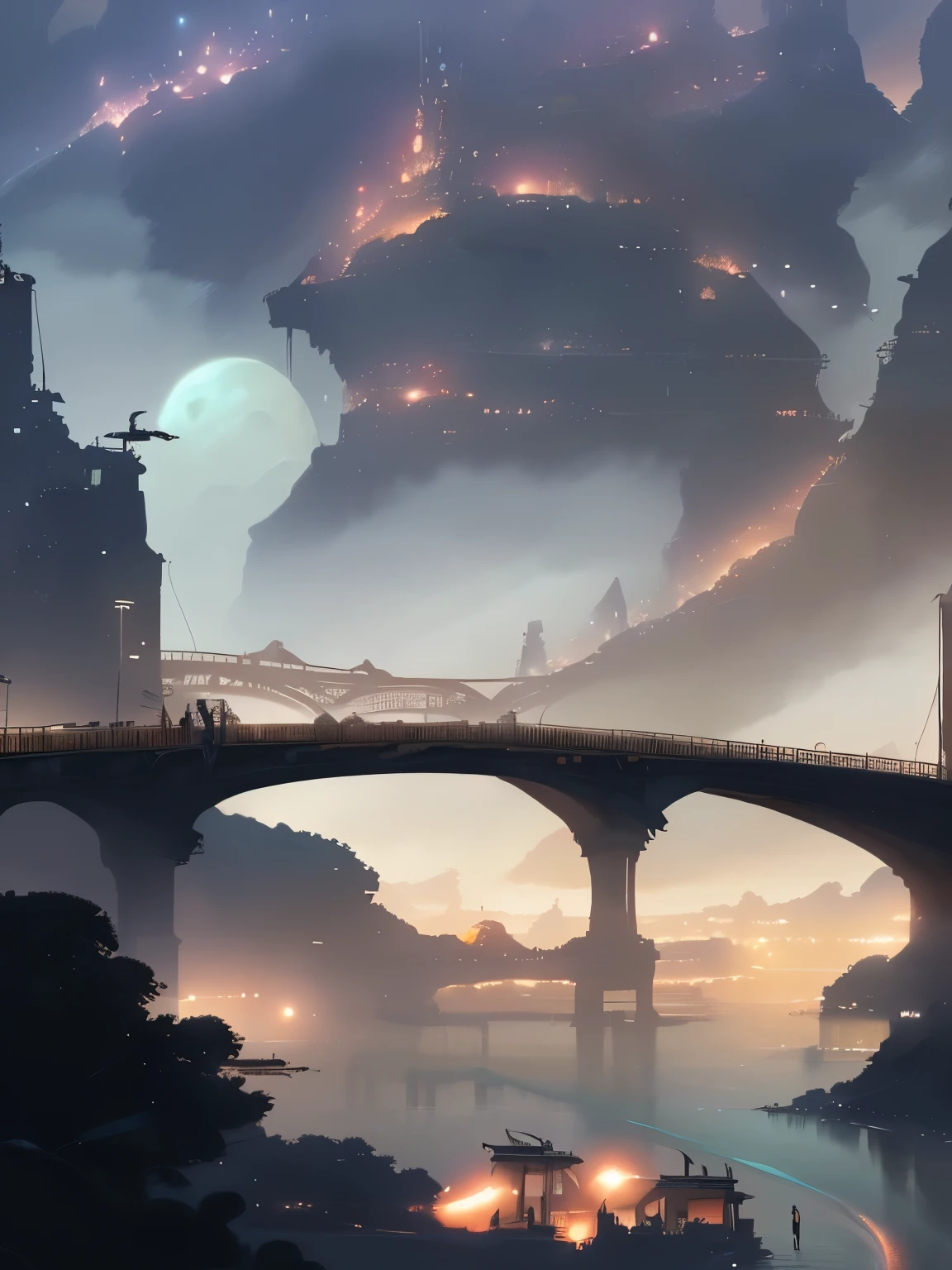 A bridge connecting the world, grow, close, detailed, Sharp focus, elegant, Very detailed, figure, complicated, beautiful, Trend Art Station, Pixiv, Digital Art, By Jordan Grimmer and Greg Rutkowski, Wow, Studio Ghibli, final fantasy