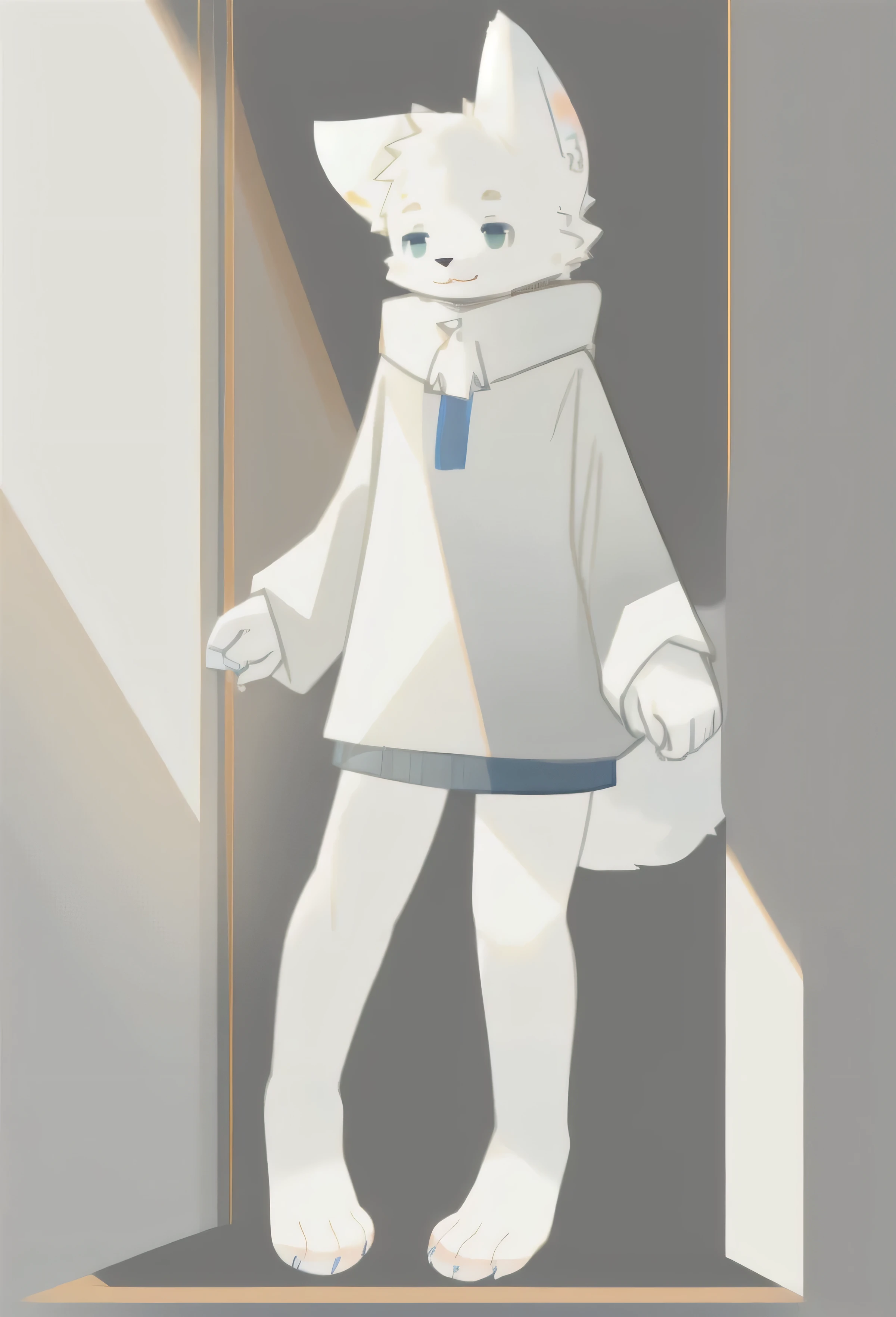 score_9, score_8_up, score_7_up, score_6_up, rating_safe, (source_furry), full-length portrait, anthro male BoykisserFur, :3, (white fur:1.6), (monotone fur:1.6), human clothes