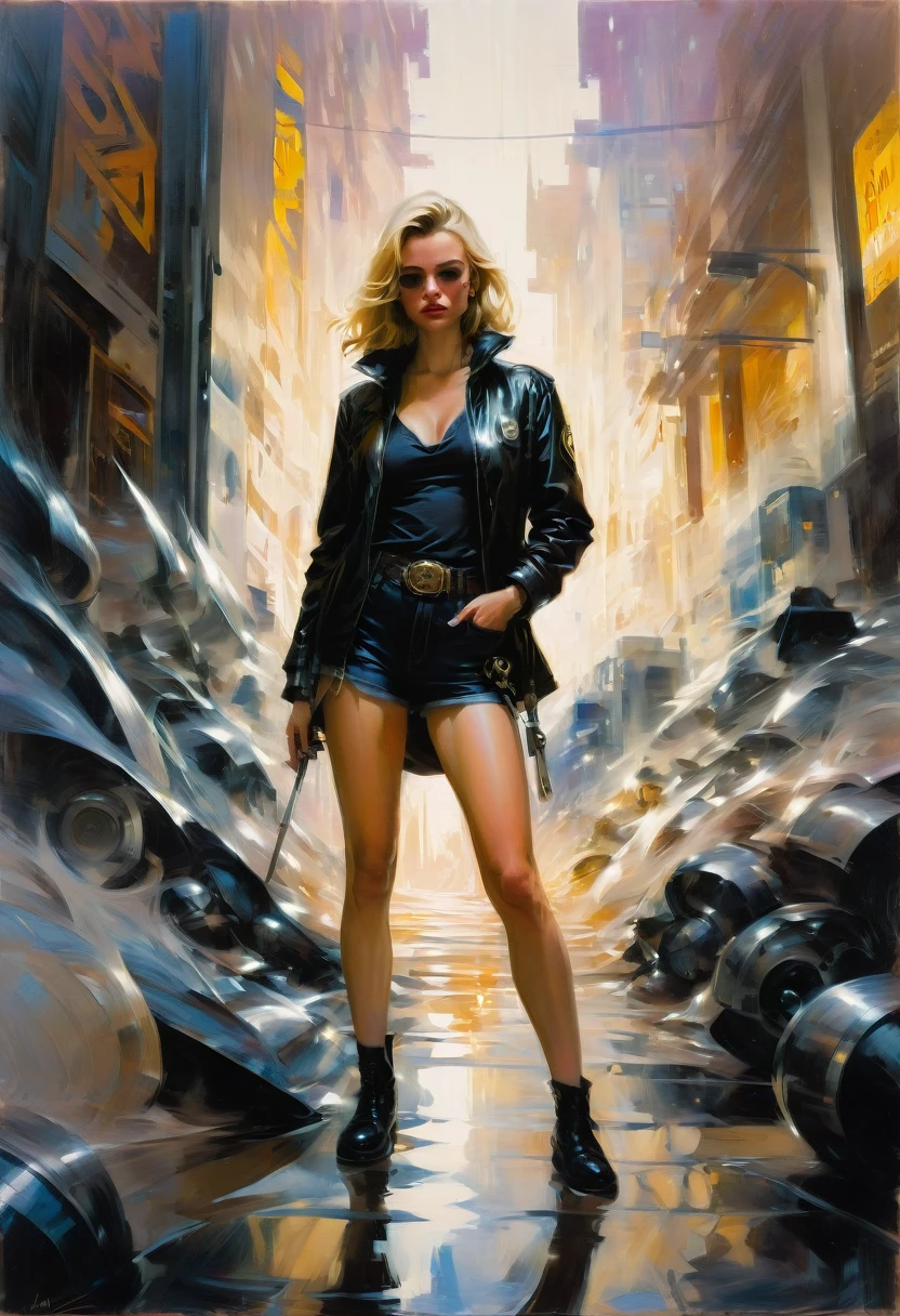 bad Girl, Mean Girl, cool Girl, Man clothing, by Greg Manchess, best quality, masterpiece, very aesthetic, perfect composition, intricate details, ultra-detailed