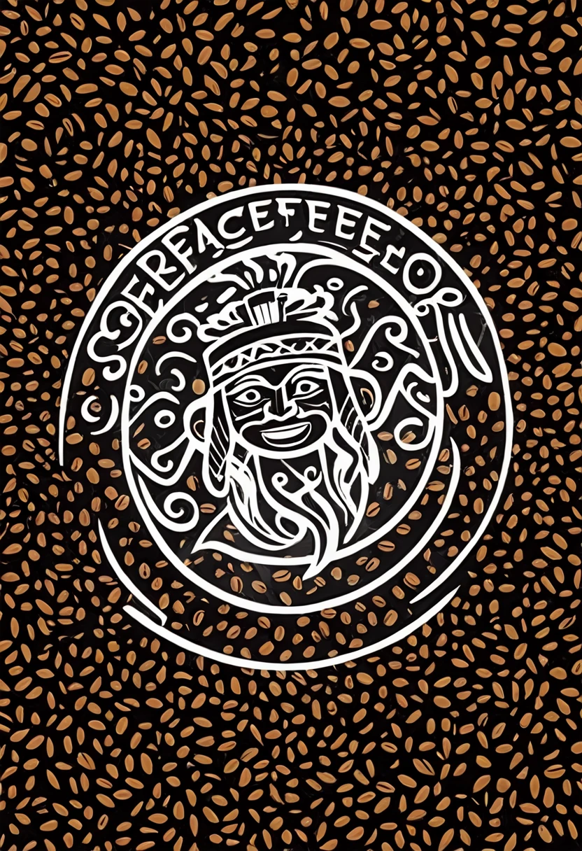 90s style, tribal, logo for a coffee shop, 2d drawing, flat