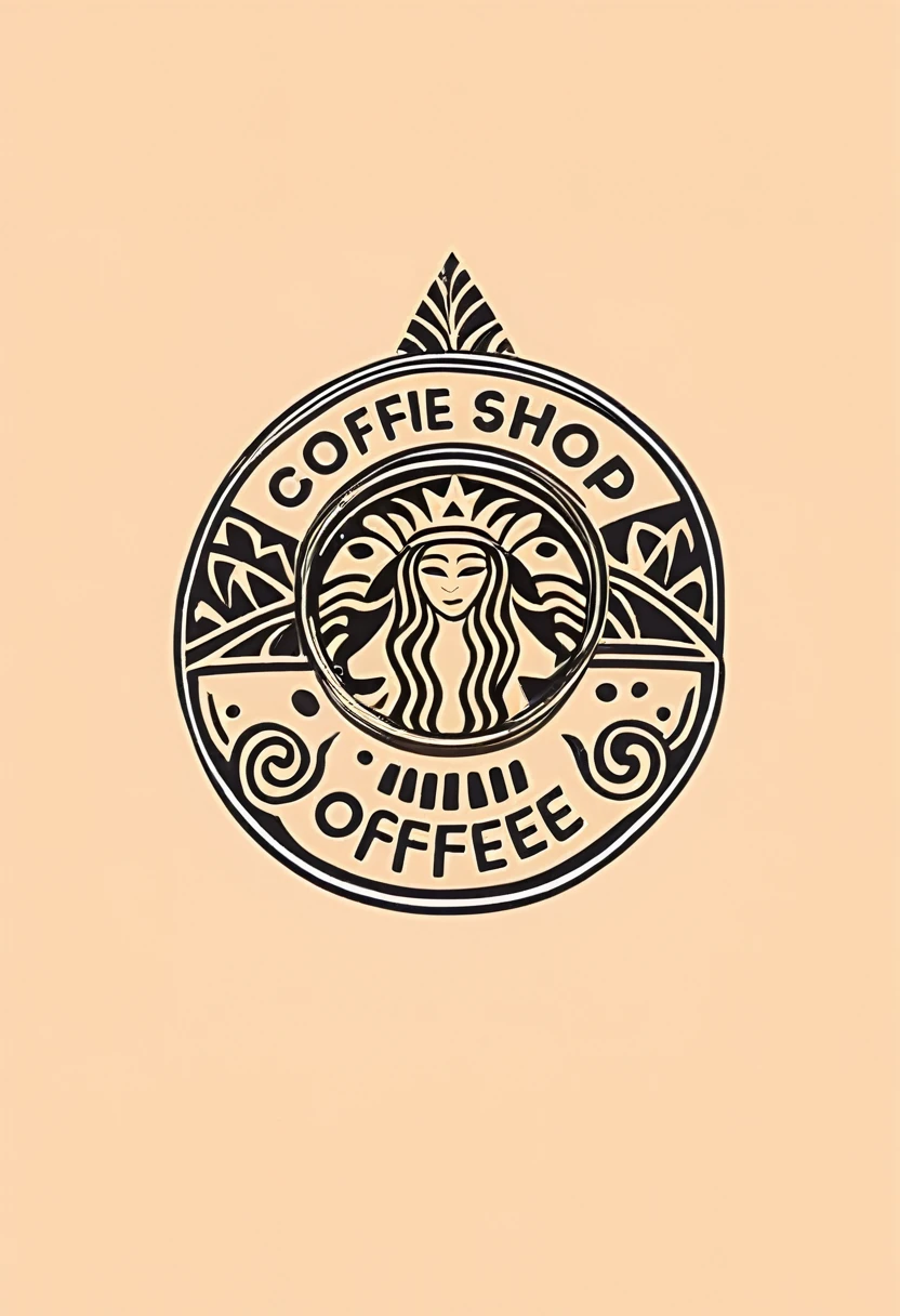 90s style, tribal, logo for a coffee shop, 2d drawing, flat