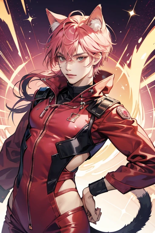 Kunoitchi has pink skin and wears a cat-like red ninja suit with whiskers and a tail. SPARKLE; GLITTER