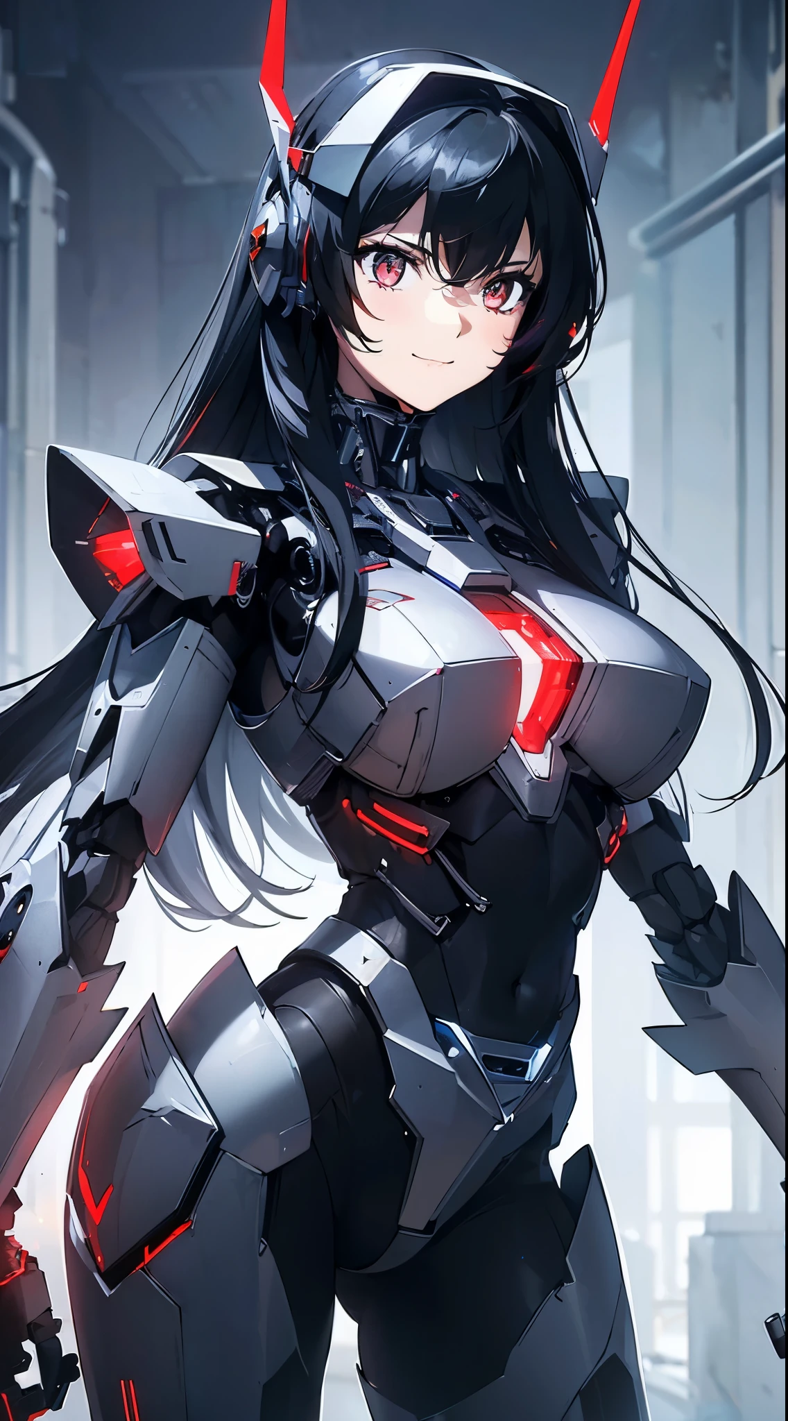 Machine eyes glowing red、((Looking away:1.6))、evil smile