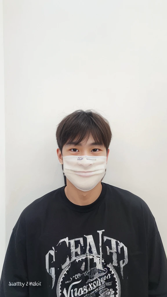 ((top quality, 8K, masterpiece: 1.3))、cool korean guy, 1man with、20 years、Well-formed face、handsome nose、smiling、 Detailed eyes and face、beautiful lighting、(studio)、highest resolution、(looking at viewer)、detailed mouth、smile、with my whole body: 1.5, perfect body: 1.3, photo of both shoulders:1.3, Casual clothing:1.5