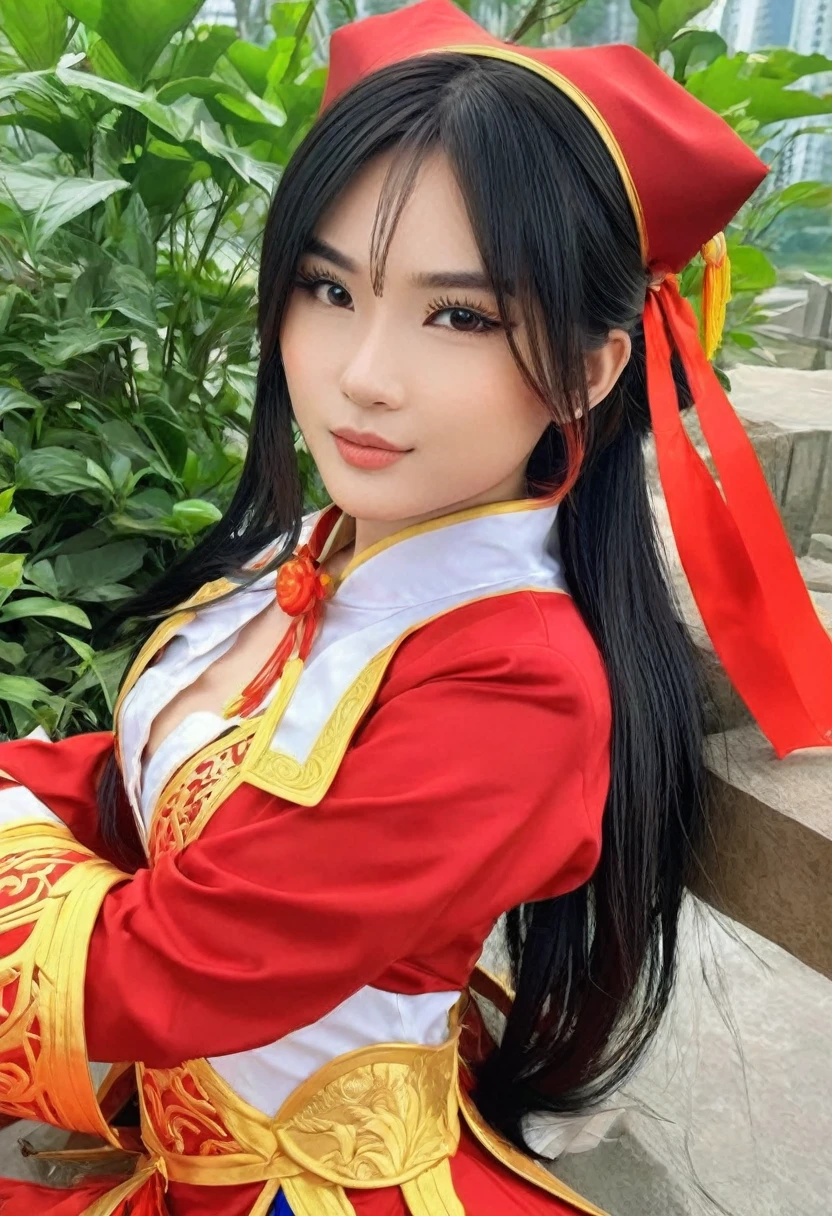 (((high quality:1.2))), Work of art, (8k), extremely detailed, ((High detail:1.2)) ((best resolution)), (Hotlexi woman), Solo, 24 year old Vietnamese female, ((cosplay anime outfit)),