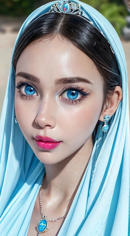 (8k, RAW photo, photorealistic)+ ,( lipgloss, eyelashes, gloss-face, glossy skin, best quality, ultra highres, A princess with bright blue eyes, symetrical face, jewellery, locket, earings, intricate details, 4K, 8k, hd, cowboy shots,