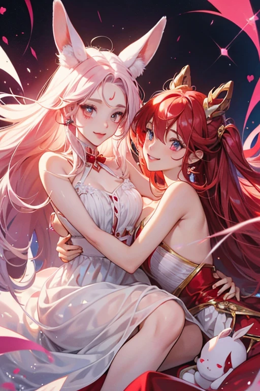 Labilatchi resembles a white rabbit with a hair swirl on their forehead and a red heart on their body, complete with matching red cheeks. SPARKLE; GLITTER