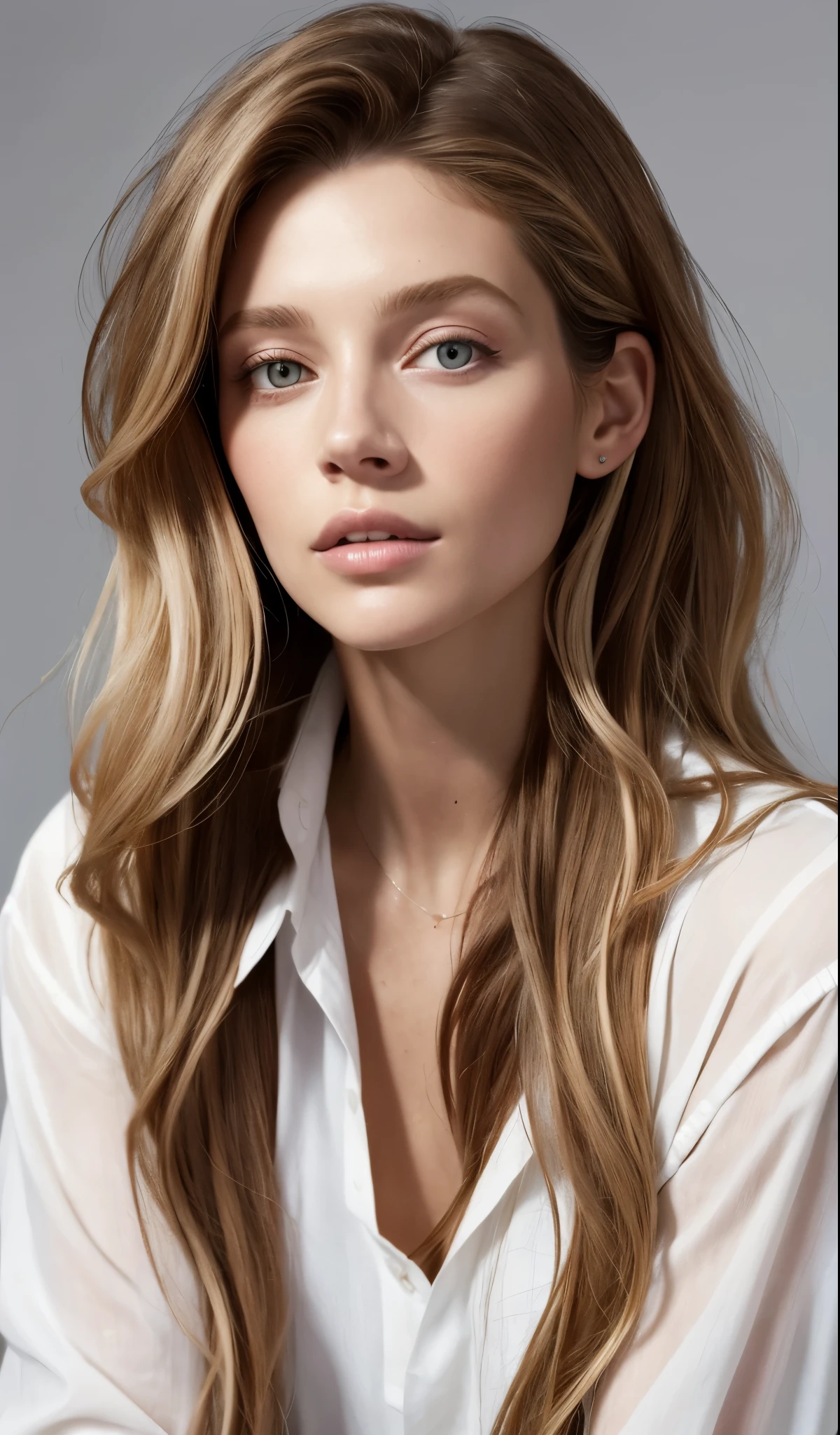 a woman with long hair and a white shirt posing for a picture, Portrait of Sophie Mudd, Brunette with dyed blonde hair, Jodi Bateman, Sydney Sweeney, Daniela Uurig, No makeup, wavy hair, nodded, Ellie Victoria Gale, Bernardini's Olivia, Sidney Hanson, Very beautiful face, Profile photo, Miranda Kerr, Gorgeous and attractive face