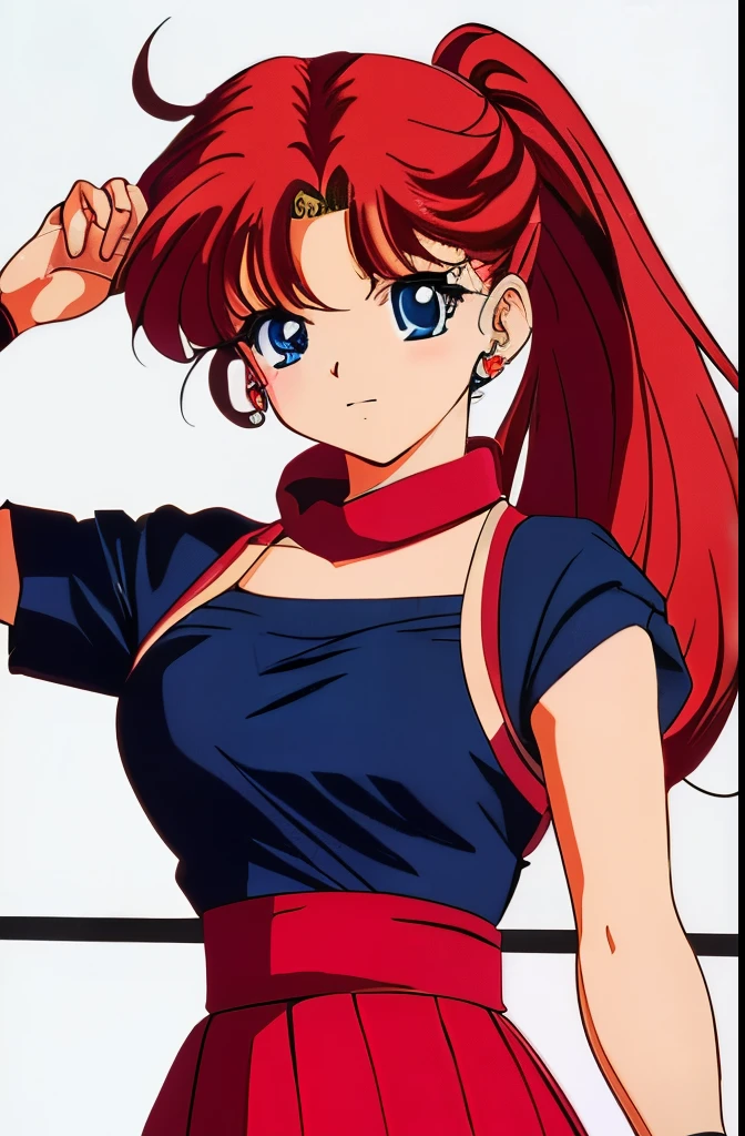 (80s anime style), masterpiece, top-quality, ighly detailed, 1girl, soro, ((Unique design)), (((Unique hairstyle)))red blush ,Cute pretty hair color((Unique fashion))