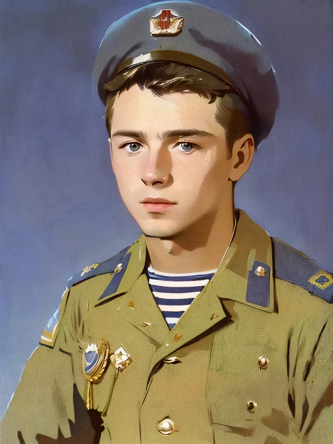 arafed young man in uniform posing for a picture, in military uniform, roman shipunov, in a soldier uniform, oleg korolev, soviet nostalgia, ilya golitsyn, vsevolod ivanov, sviatoslav gerasimchuk, leonid, valeriy vegera, yaroslav tokar