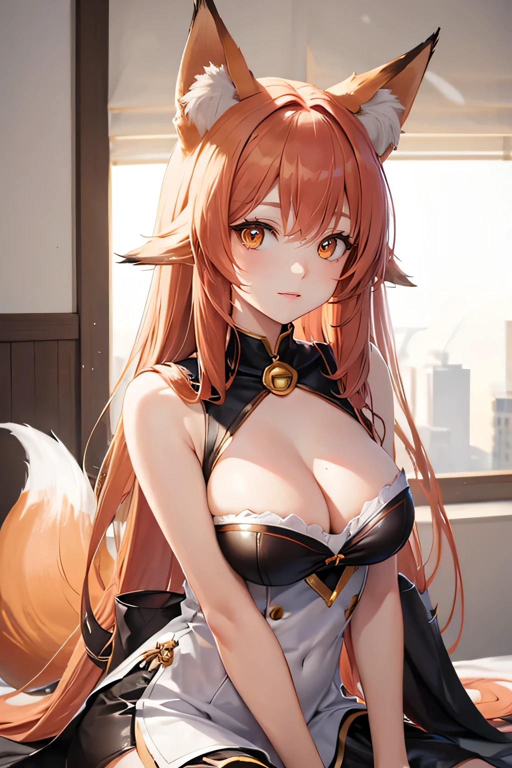 One Woman, Fox Girl, Fox Ears, Fox&#39;s Tail, Mature Woman, Big Breasts, vertical body, Fat body, latex, spring, Pink Hair, sexy, Thick thighs, Tall Woman, Wide Hips, Revealing clothing, Shiny clothes, compensate, stripper, Mom,