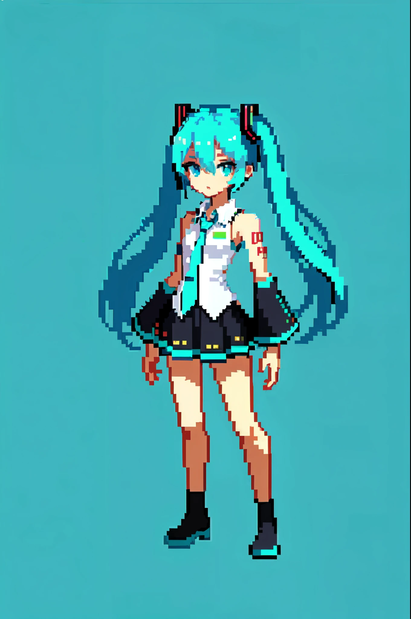 (masterpiece, top quality, best quality), pixel,pixel art,1girl, hatsune miku,full body,