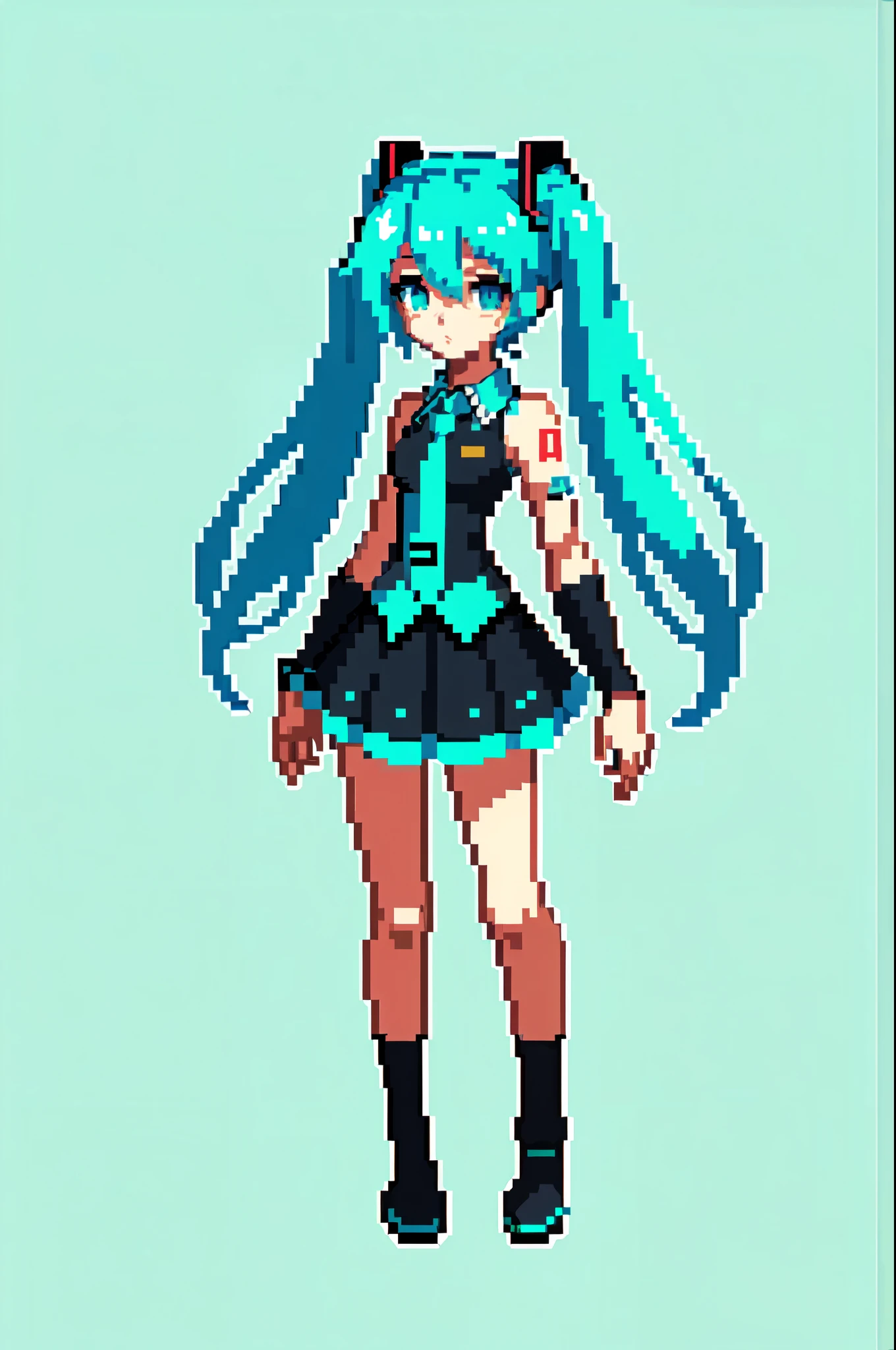 (masterpiece, top quality, best quality), pixel,pixel art,1girl, hatsune miku,full body,