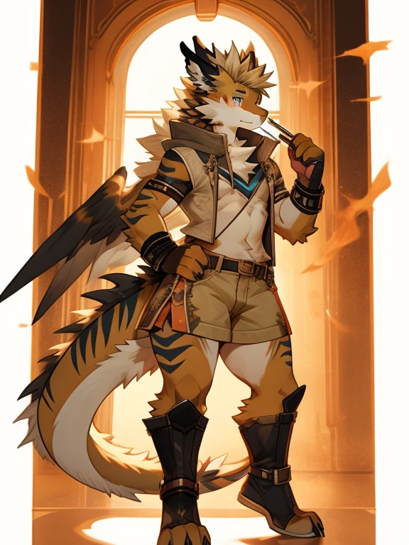 furred dragon, nardoragon_species, tan fur, khaki hair, (o ambos sean tan o khaki), girly, femboy, thick thighs, wide hips