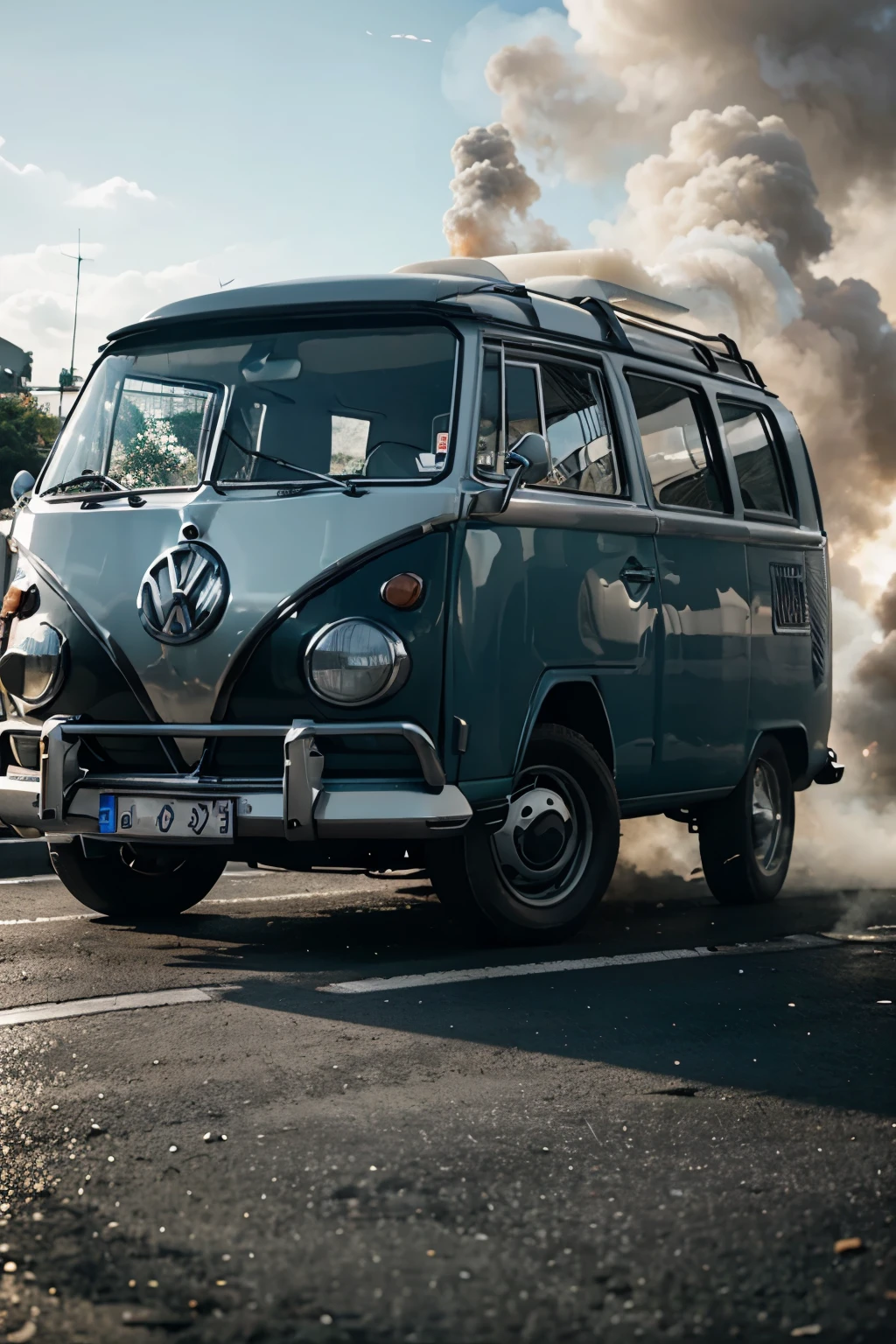 kombi volkswagen velha parada na rua, smoke coming out of the engine