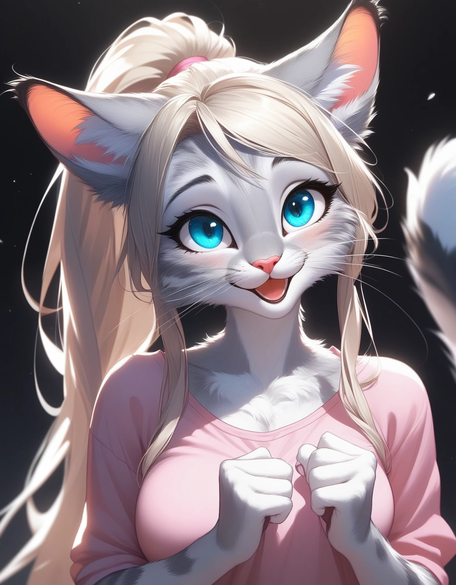 check_9,check_8_up,check_7_up, source_cartoon, source_fluffy, Catboat, a cute Anthro fluffy feline girl, tall body, hourglass figure, Adult woman, Blue eyes, :3, silver fur, long light hair, Hair in a ponytail, white sideburns, pink nose, in a pink sweater with a virgin killer, sexy pose, Simple Gray Background, creeps towards the viewer, kitten pose, fabulous, ultra clarity, 4K, excellent quality, high detail, close-up, bare chest, , cum on face, sex oral dick oral, The human penis, Zoophilia, cute sucks dick, the cat sucks gently, caresses with tongue, sperm dripping from mouth, balls dick, balls shaved, big dick, juicy dick, touches eggs with hands, plays with eggs, tits naked, Nipples, Front view looking at viewer, sex look