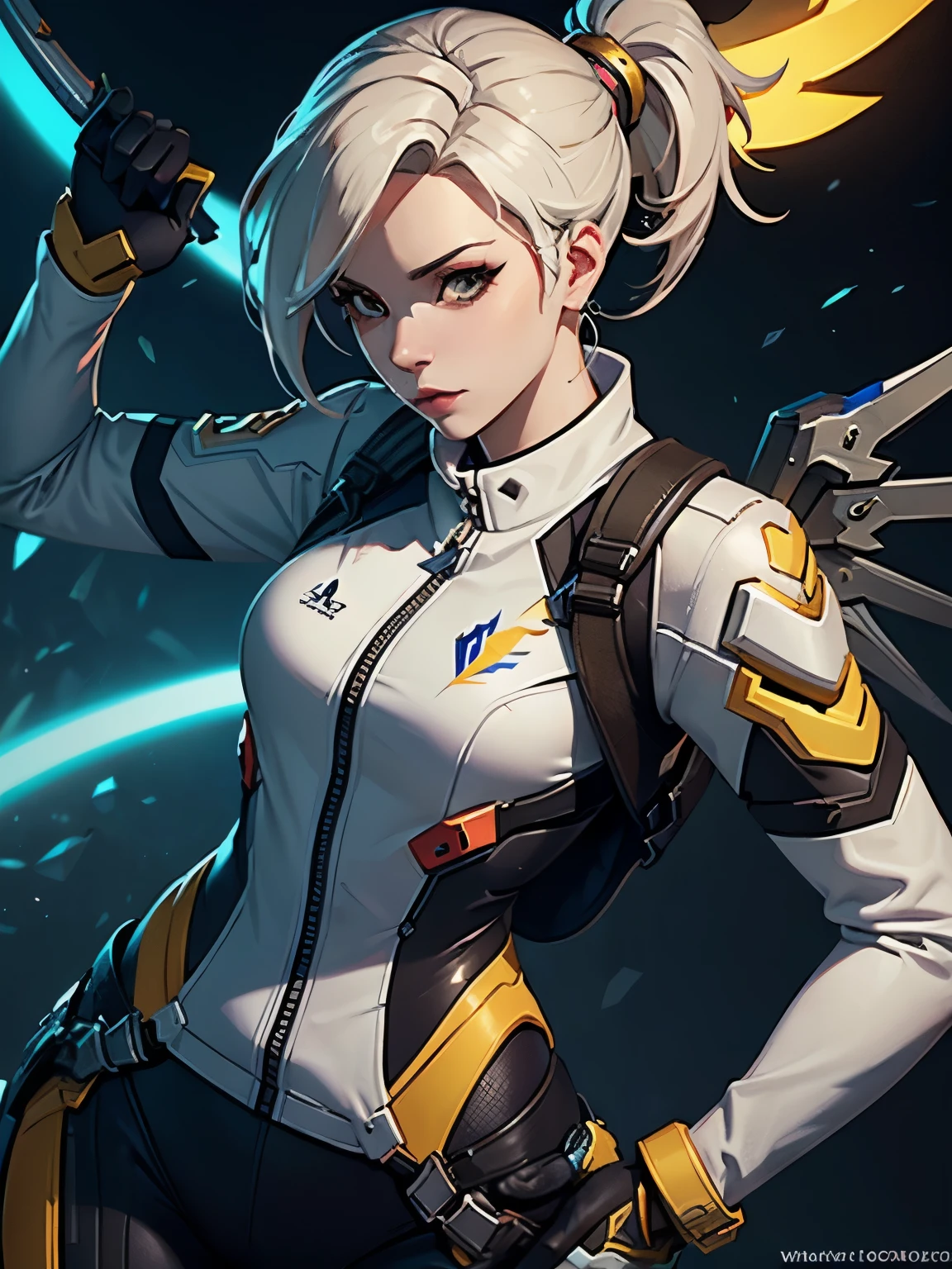 Mercy from Overwatch, character Sportswear, Sportswear, Features, Concept Art, Intricate details, The content is very detailed, Mobis style