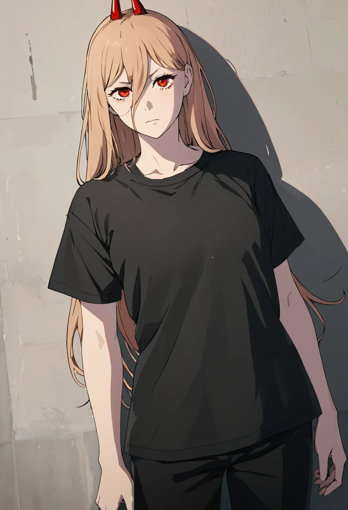 anime - style image of a woman with a devil's horns on her head, marin kitagawa fanart, blonde anime girl with long hair, from girls frontline, female anime character, rena nounen style 3/4, anime style character, in an anime style, anime girl with long hair, PowerV2, medium breast, 1girl, p0w3r0x1, long hair, blonde hair, red horns,demon pupils