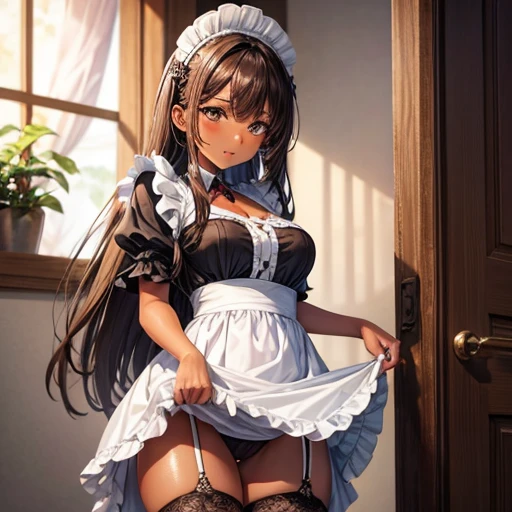 Maid clothes　Brown Skin　Alluring thighs